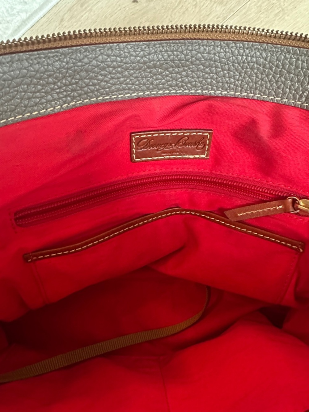 Dooney & Bourke Gray and Brown Pebbled Leather Dome Crossbody - Picture 7 of 8